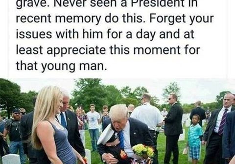 trump hugs boy visiting his father's grave