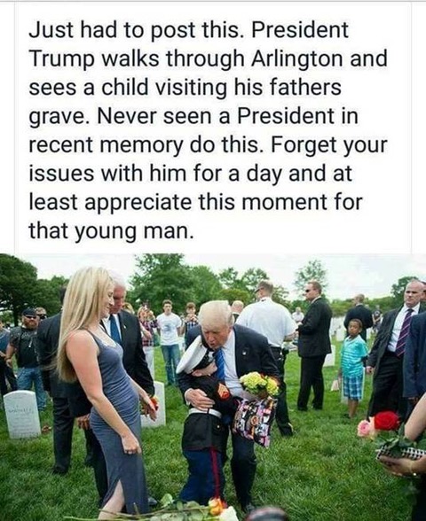 trump hugs boy visiting his father's grave