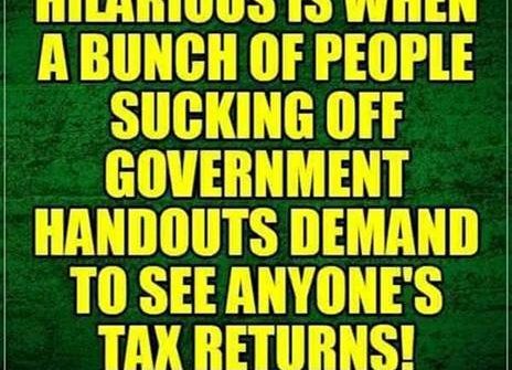people sucking off government handouts demand to see anyone's tax returns