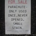 funny sign parachute for sale never opened small stain