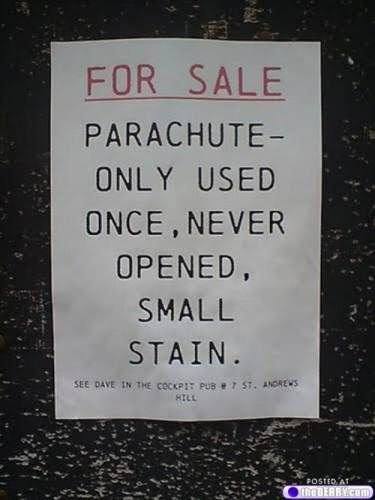 funny sign parachute for sale never opened small stain